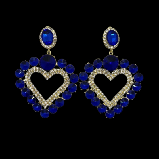 Royal Blue Rhinestone Love Heart Pierced Earring
