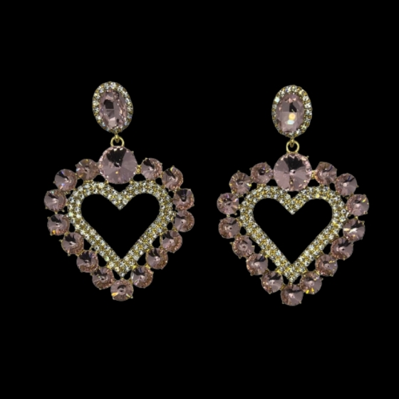 Light Pink Rhinestone Love Heart Pierced Earring