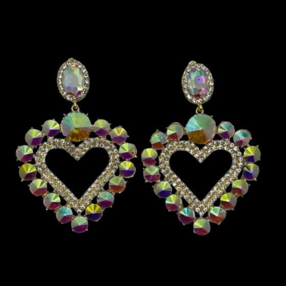 Aurora Borealis Rhinestone Love Heart Pierced Earring