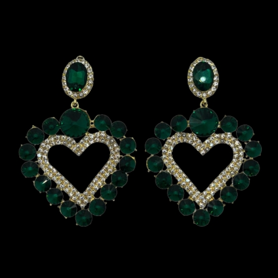 Emerald Green Rhinestone Love Heart Pierced Earring