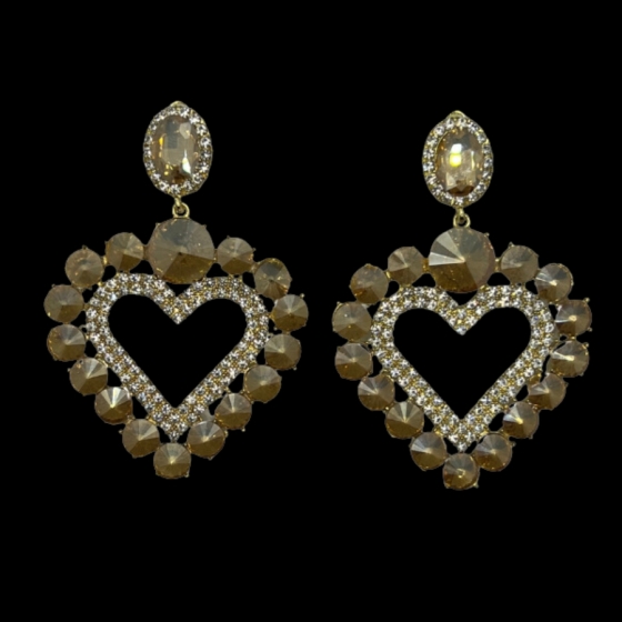 Gold Rhinestone Love Heart Pierced Earrings