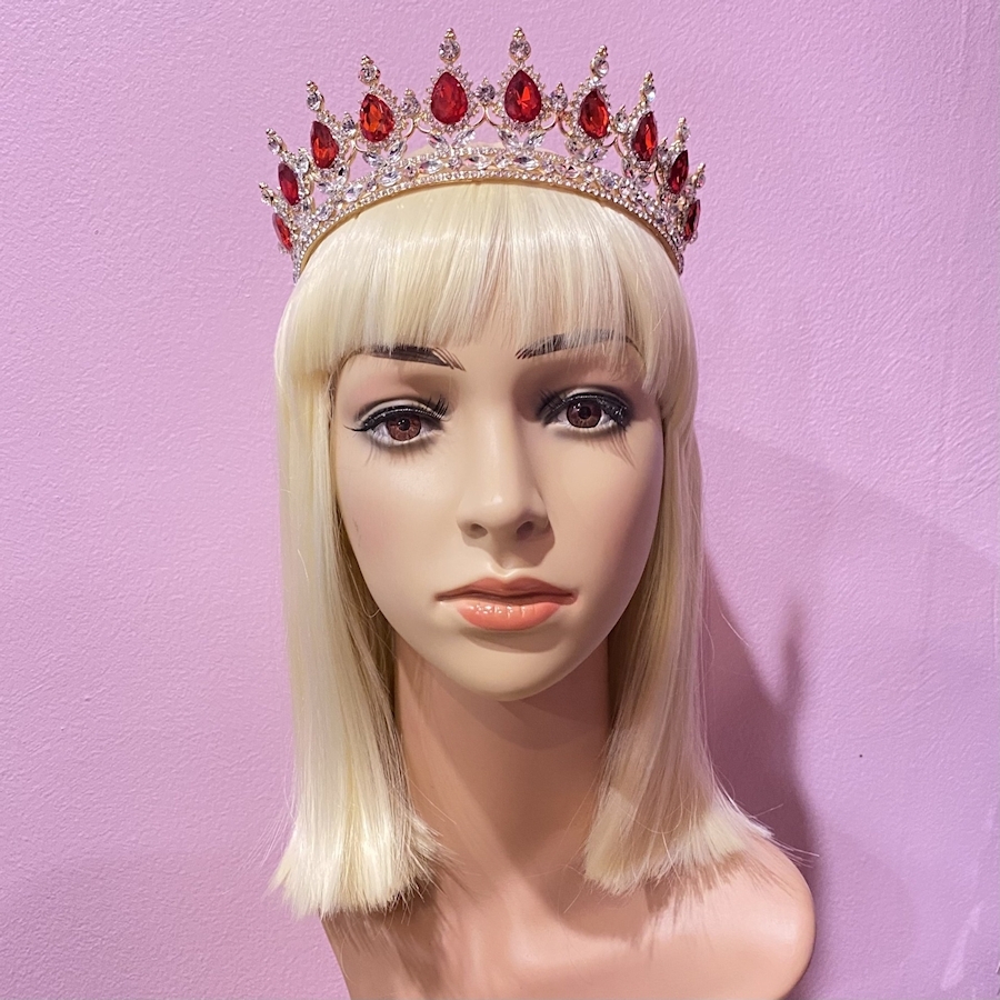 Hot Pink-Clear Rhinestone on Gold Diana Tiara