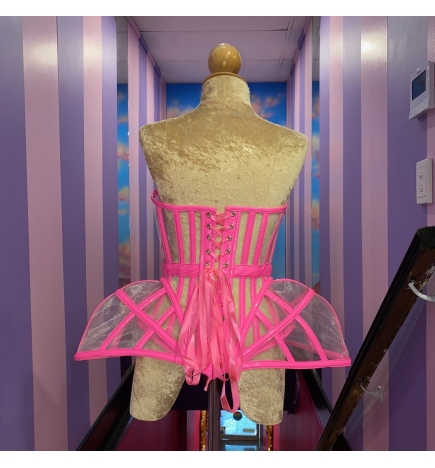 Neon Pink PVC Net Cage Cup Hip Corset