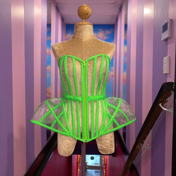 Neon Green PVC Net Cage Cup Hip Corset