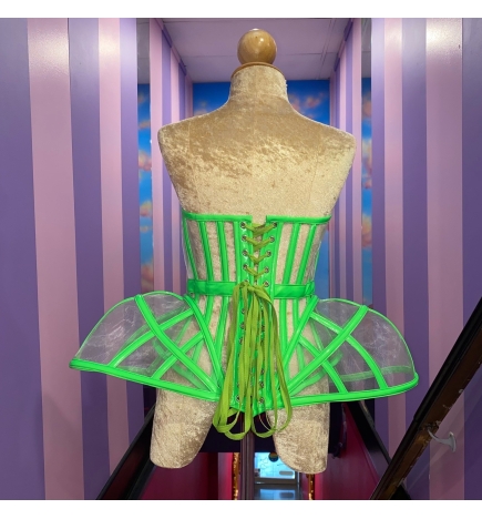 Neon Green PVC Net Cage Cup Hip Corset