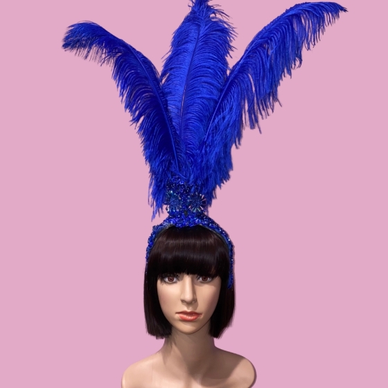 Royal Blue-Lace Fountain Feathered Headpiece