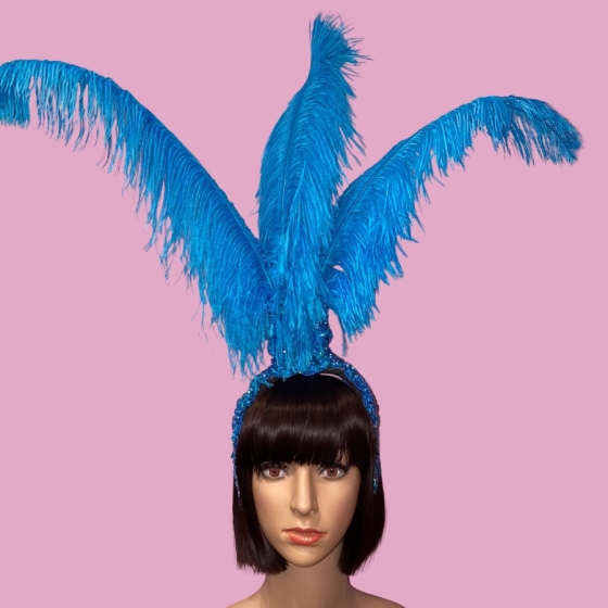 Aqua Blue-Lace Fountain Feathered Headpiece