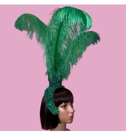 Dark Green-Lace Fountain Feathered Headpiece