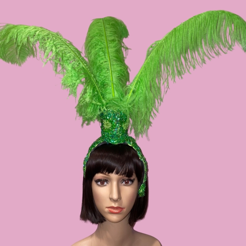 Lace Fountain Feathered Headpiece with 3 Ostrich Feathers Lace Fountain Feathered Headpiece with 3 Ostrich Feathers