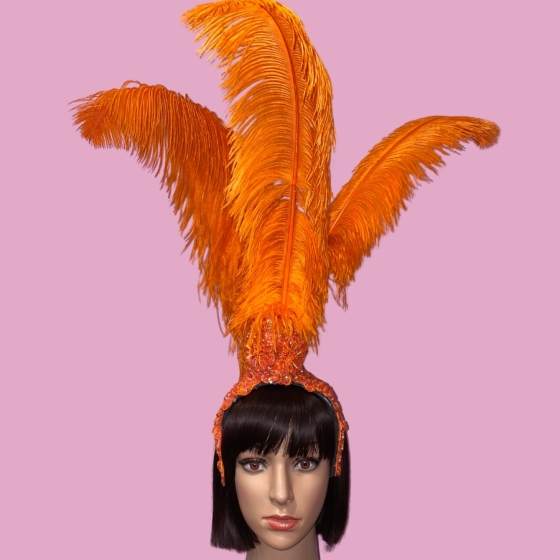 Orange-Lace Fountain Feathered Headpiece