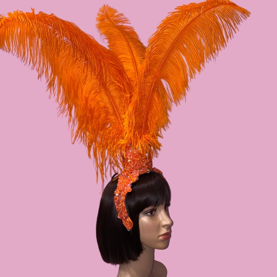 Orange-Lace Fountain Feathered Headpiece