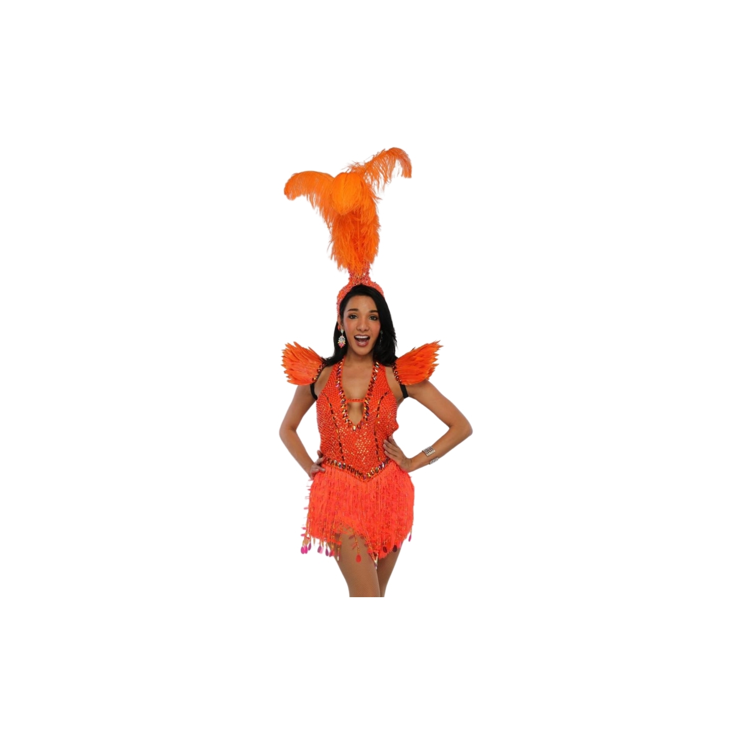 Orange-Lace Fountain Feathered Headpiece