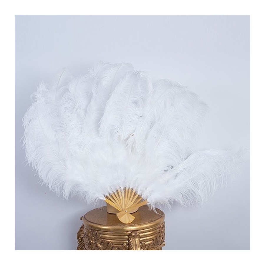 Hire-White Bamboo Burlesque Ostrich Feather Fan