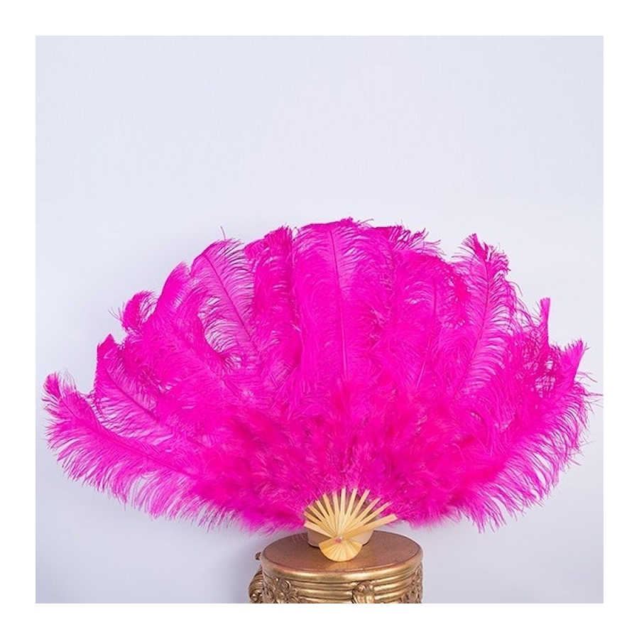 Hire-Hot Pink Bamboo Burlesque Ostrich Feather Fan