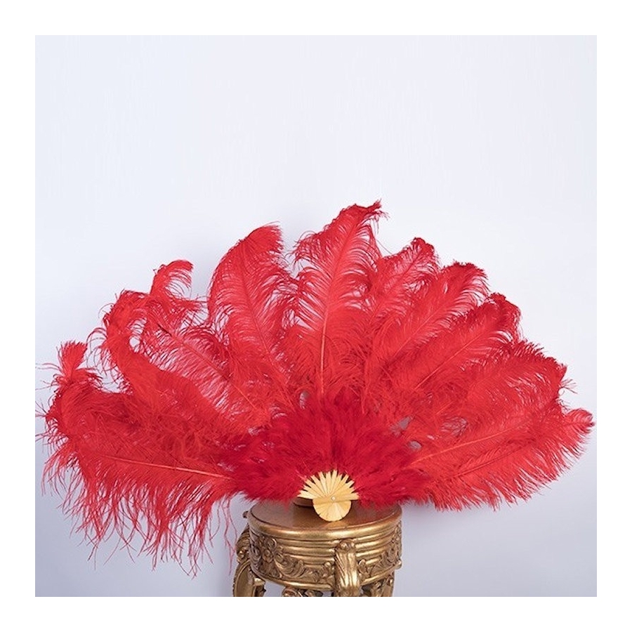 Hire-Red Bamboo Burlesque Ostrich Feather Fan