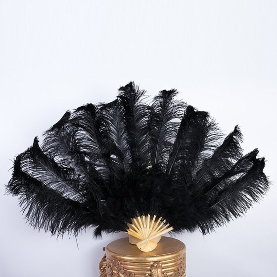 Hire-Black Bamboo Burlesque Ostrich Feather Fan