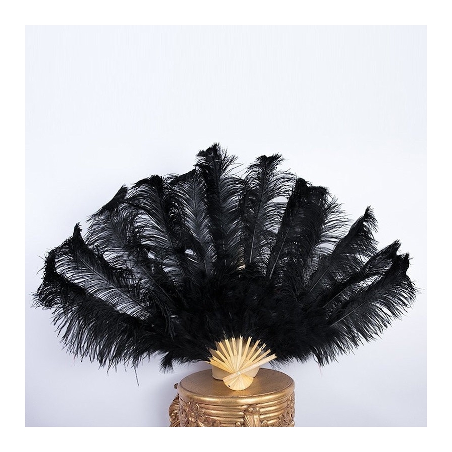 Hire-Black Bamboo Burlesque Ostrich Feather Fan