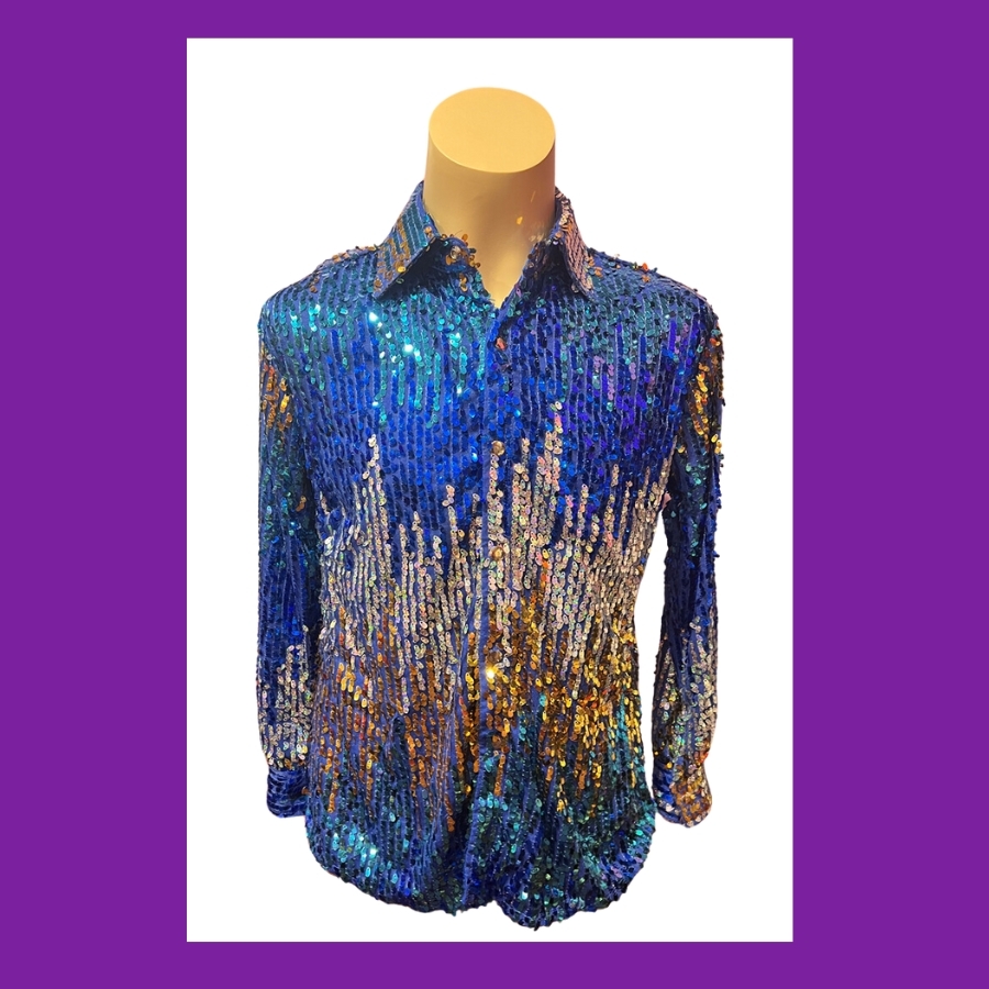 Hire-Blue Gold Silver Ombre Sequin Shirt