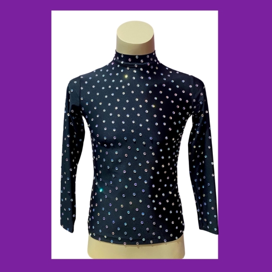 Hire-Black High Neck Shirt with Crystals