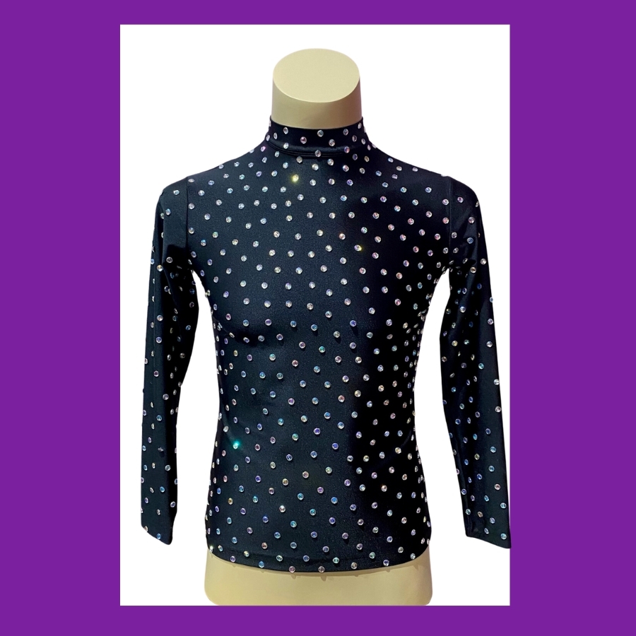 Hire-Black High Neck Shirt with Crystals