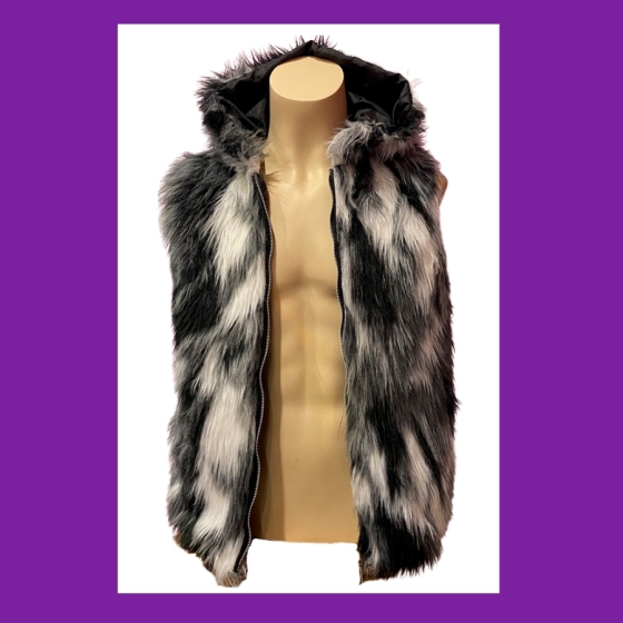 Hire-Black and White Hooded Fur Vest