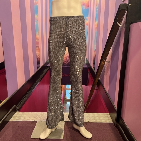 Silver-Dark Grey Diamante Stretch Flare Pants