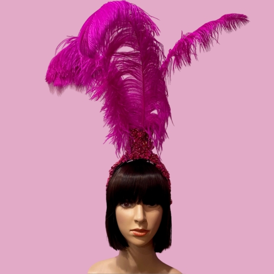 Lace Fountain Feathered Headpiece with 3 Ostrich Feathers