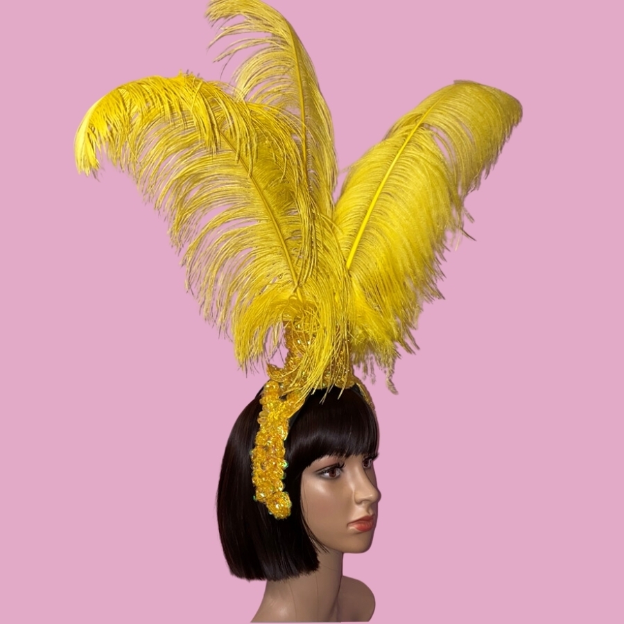 Hire-Lace Fountain Feathered Headpiece with 3 Ostrich Feathers