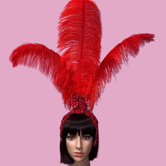 Hire-Lace Fountain Feathered Headpiece with 3 Ostrich Feathers