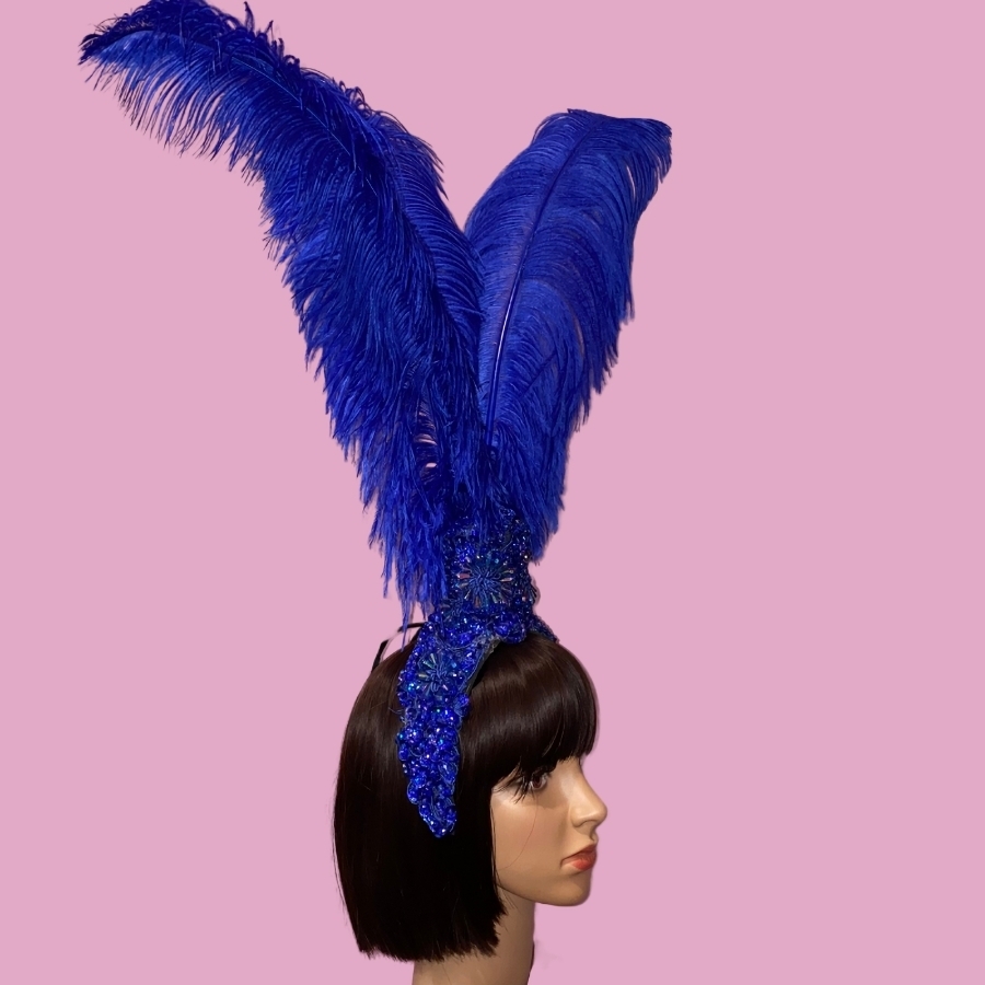 Hire-Lace Fountain Feathered Headpiece with 3 Ostrich Feathers