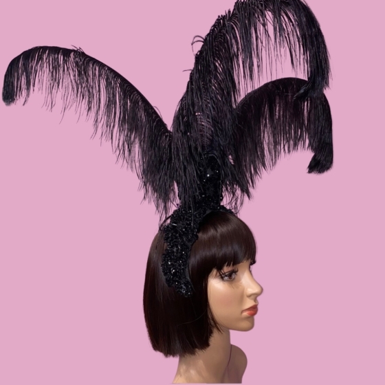 Hire-Lace Fountain Feathered Headpiece with 3 Ostrich Feathers