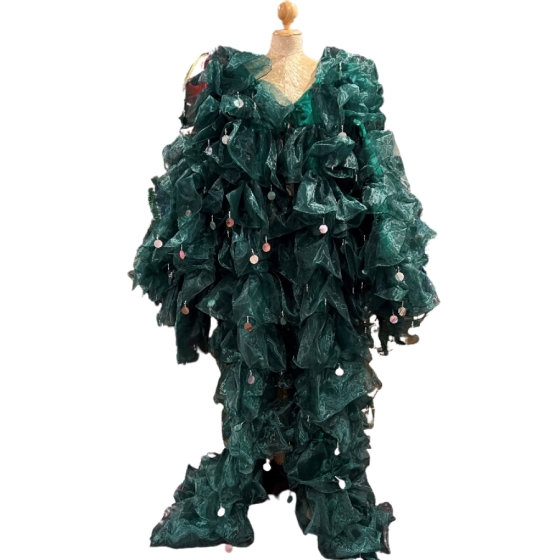 Dark Green Crystal Organza Ruffle Jacket with Penny Sequins