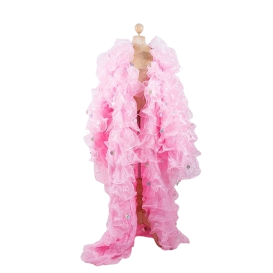 Light Pink Crystal Organza Ruffle Jacket with Penny Sequins