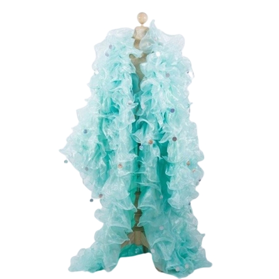 Mint Green Crystal Organza Ruffle Jacket with Penny Sequins