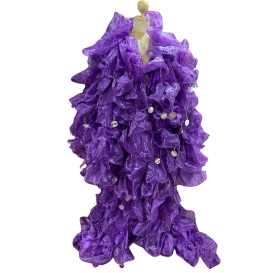 Dark Purple Crystal Organza Ruffle Jacket with Penny Sequins