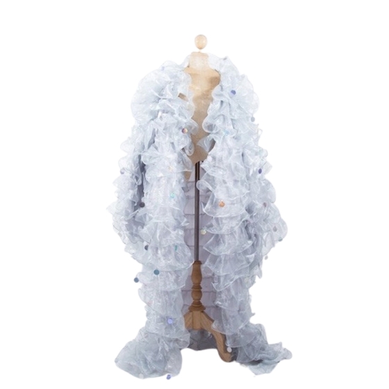 Silver Crystal Organza Ruffle Jacket with Penny Sequins