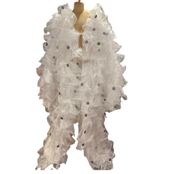 White Crystal Organza Ruffle Jacket with Penny Sequins