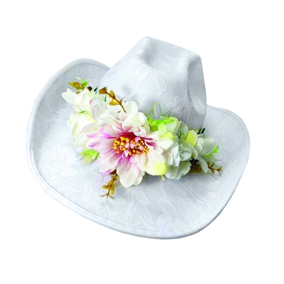 White Cowboy Hat with Flower Decoration