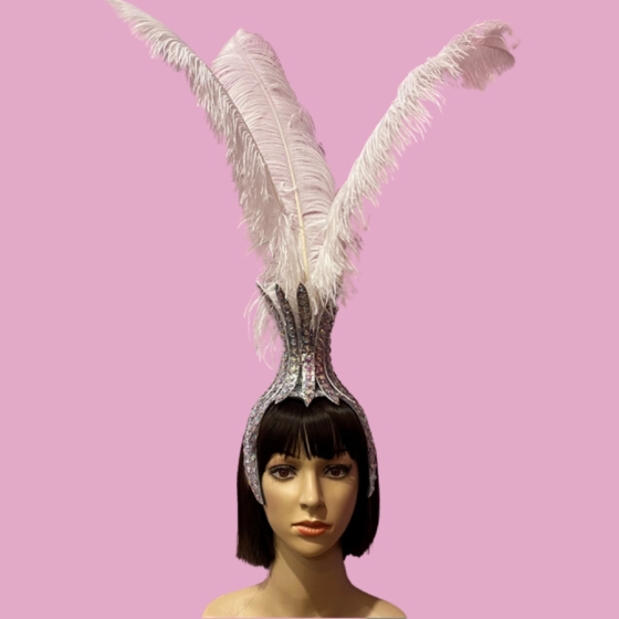 Silver Vegas Showgirl Base Headpiece with feathers