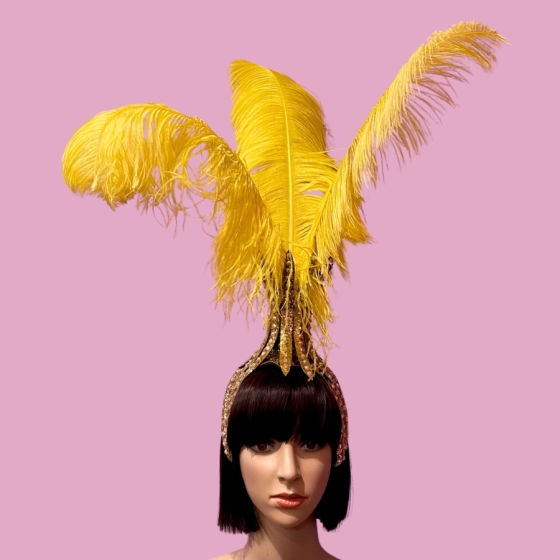 Yellow Vegas Showgirl Base Headpiece with Feathers