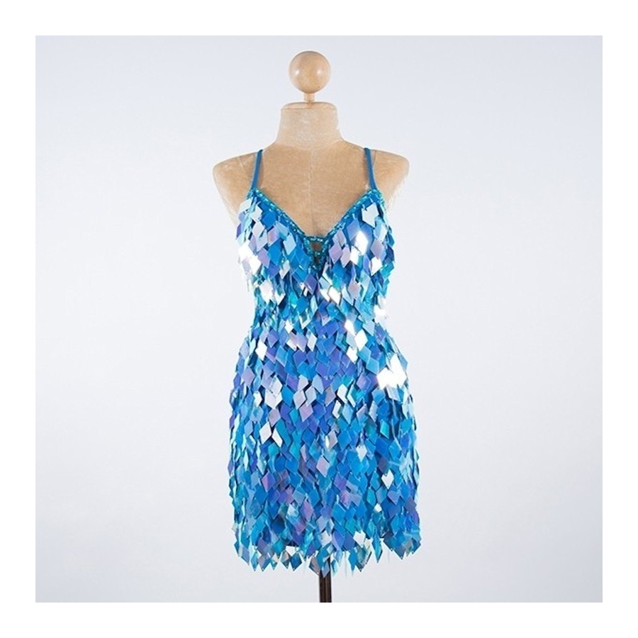 Aqua Blue Low Back Diamond Cut Sequin Dress