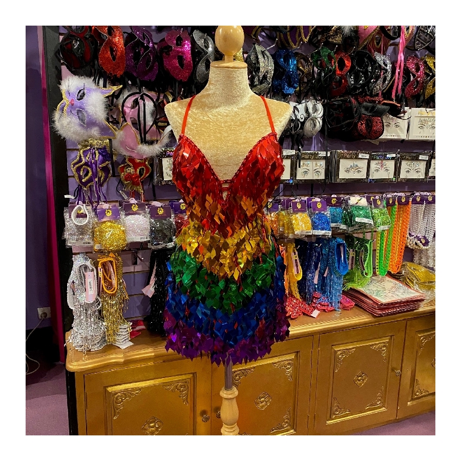 Rainbow Pride Low Back Diamond Cut Sequin Dress