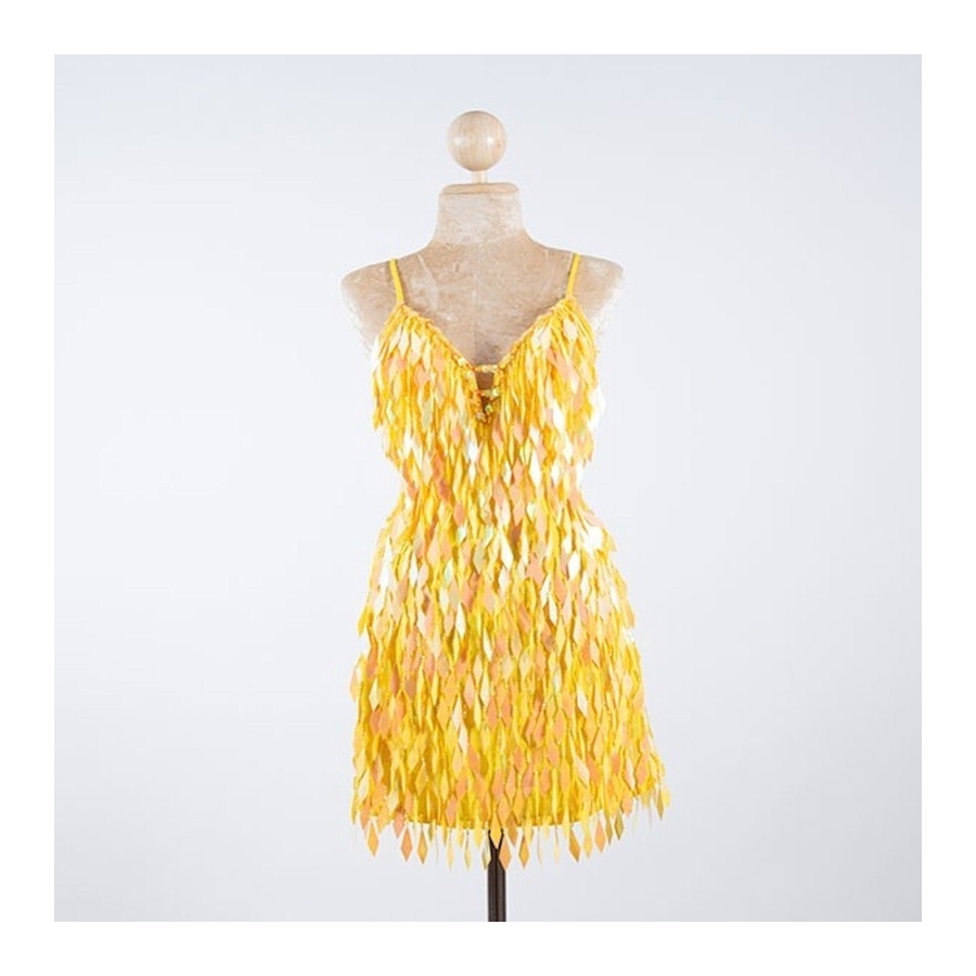 Yellow Low Back Diamond Cut Sequin Dress