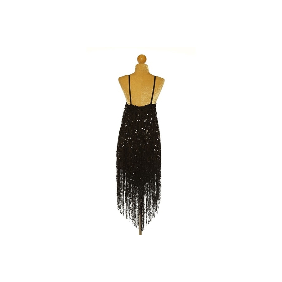 Black Sequin Fringe V-Hem Dress