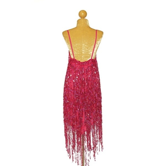 Hot Pink Sequin Fringe V-Hem Dress