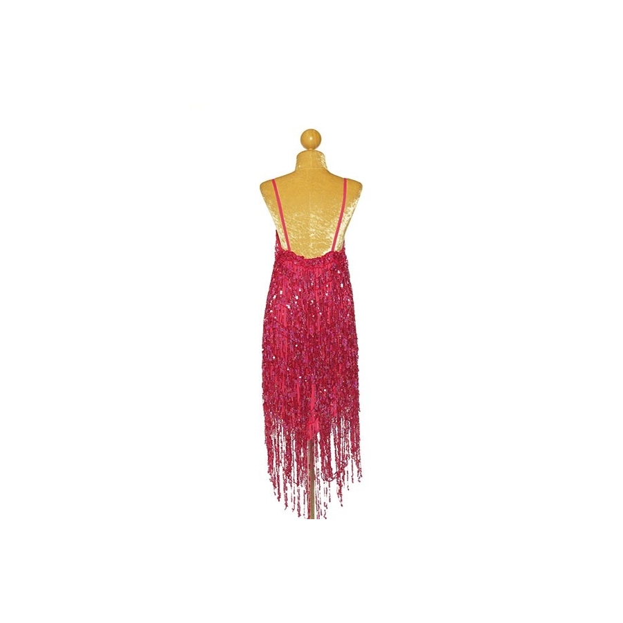 Hot Pink Sequin Fringe V-Hem Dress