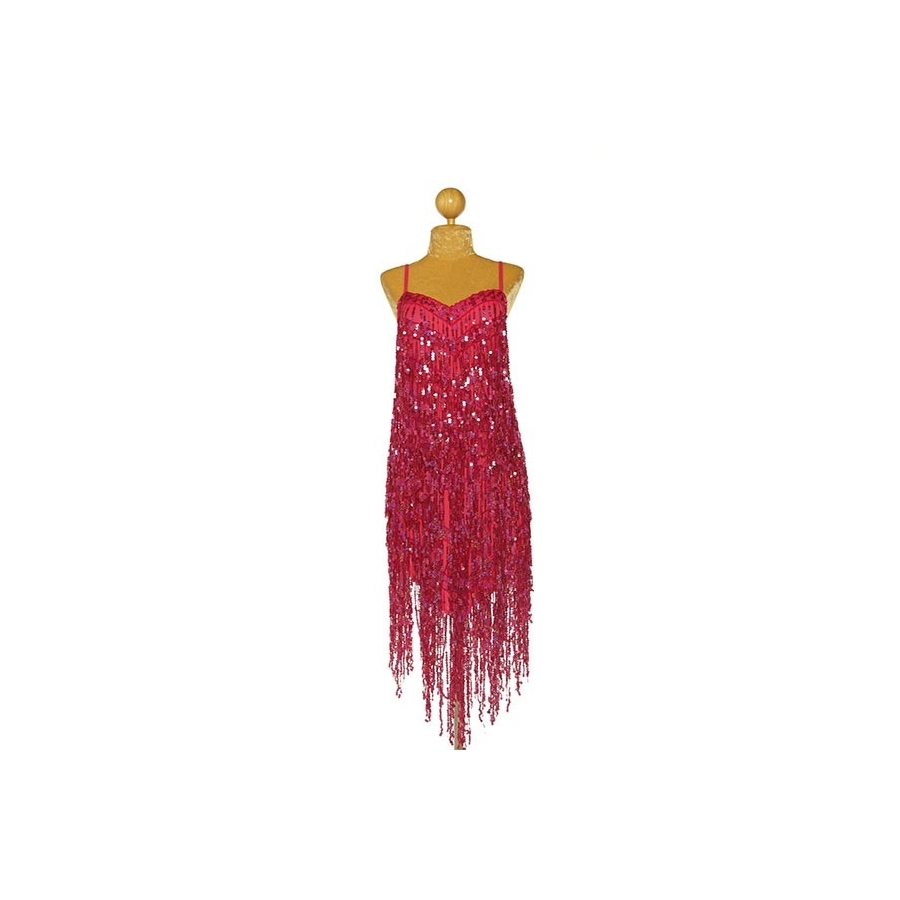 Hot Pink Sequin Fringe V-Hem Dress