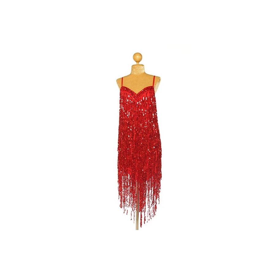 Red Sequin Fringe V-Hem Dress