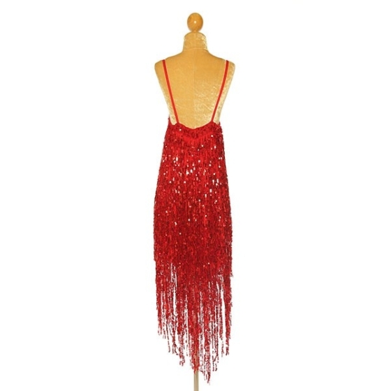 Red Sequin Fringe V-Hem Dress