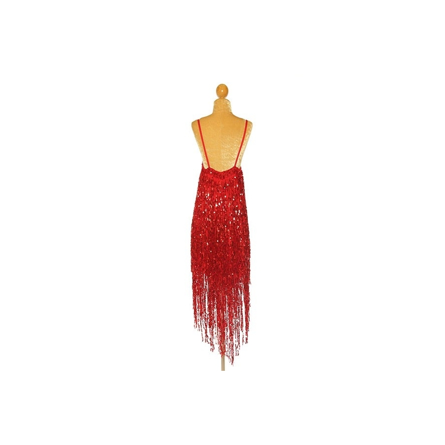 Red Sequin Fringe V-Hem Dress